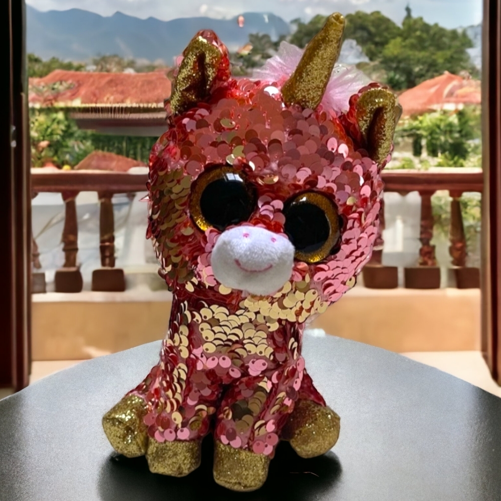 NEW TY Flippables Sequin Plush  SUNSET Unicorn 6" Beanie Baby